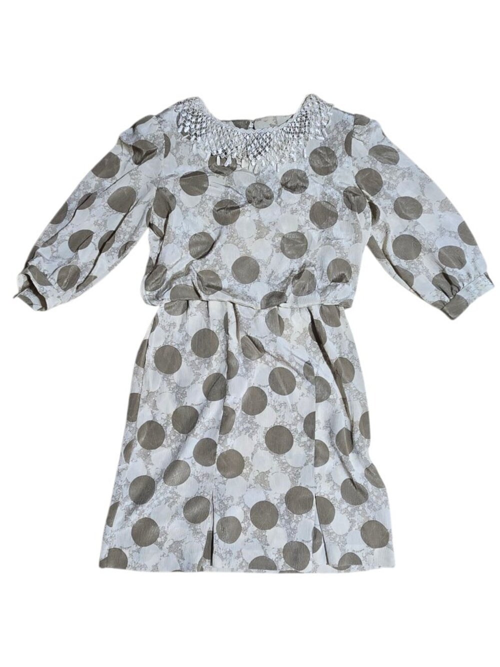 Lady Carol New York Womens Dress Size 12 Polka Dot Pattern Vintage Cream Brown